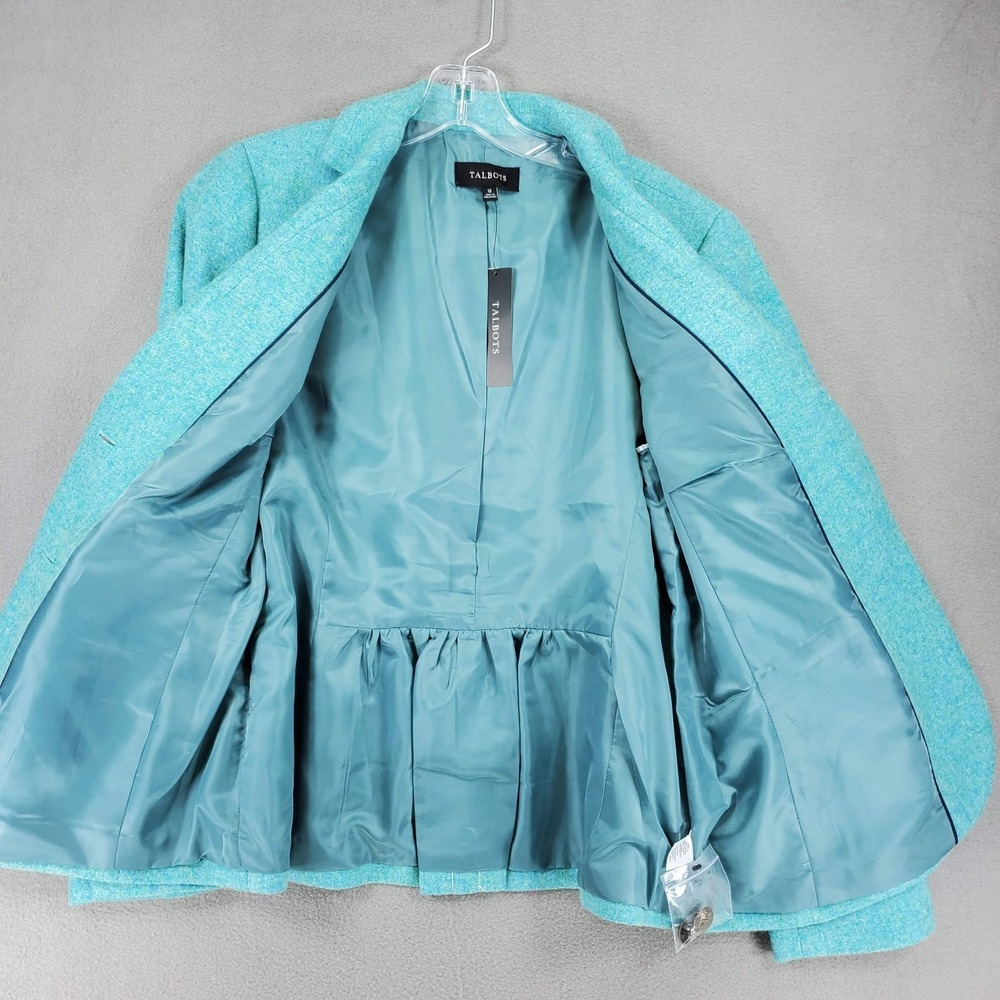 NEW Talbots 2 Button Blazer Sz 12 Herringbone Wool Blend Teal Blue Green $159 - Picture 2 of 7